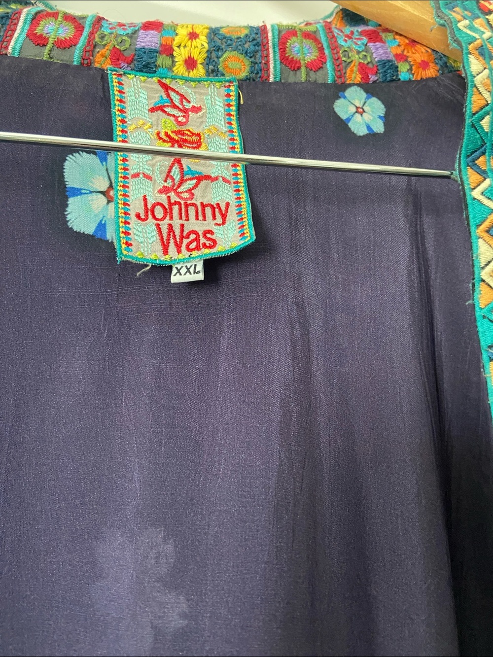 Johnny Was Floral & Crane Kimono Black - Navy with Multicolored/Silk - Picture 12 of 12
